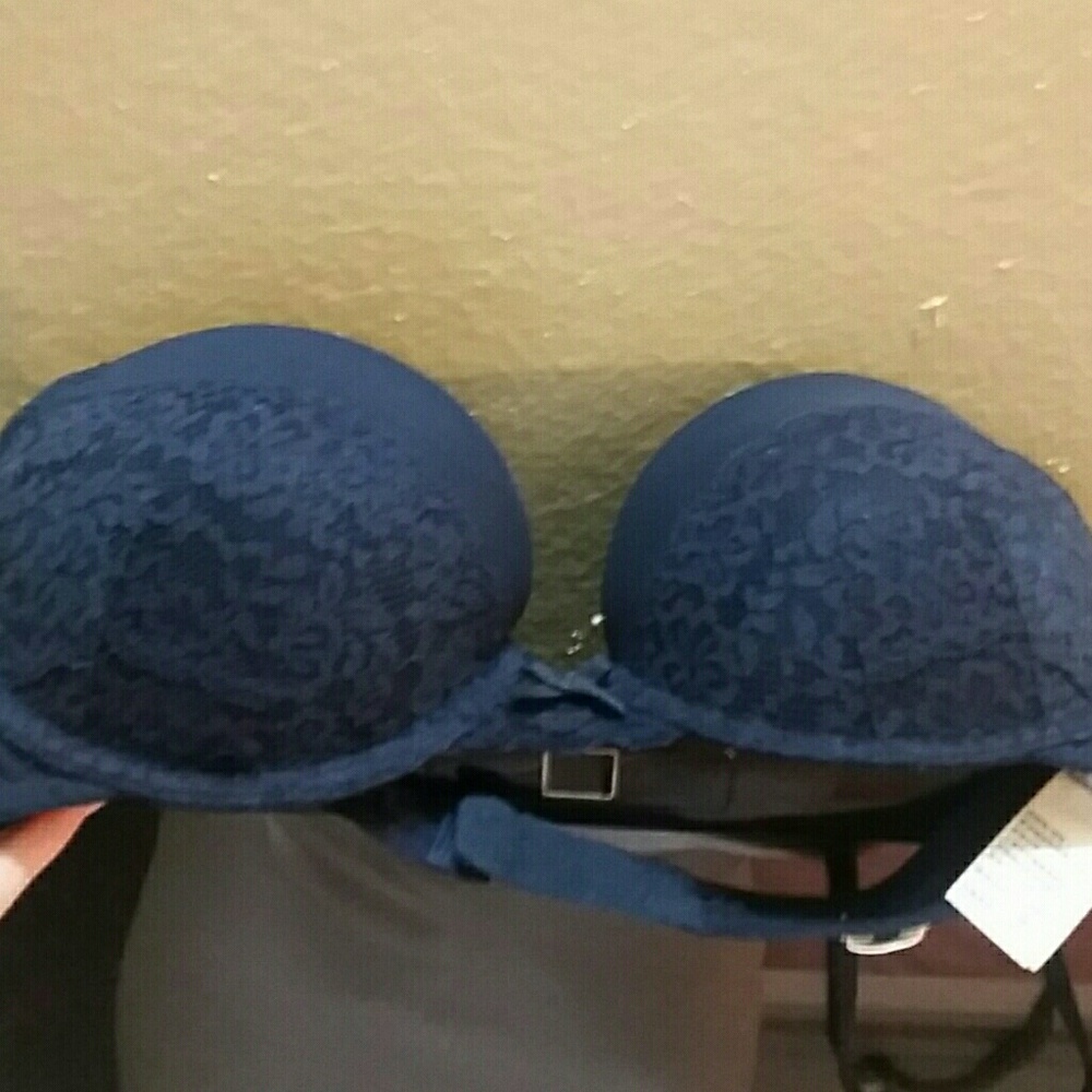 New 36B Gilly Hicks Navy Blue Floral Lace Demi Bra